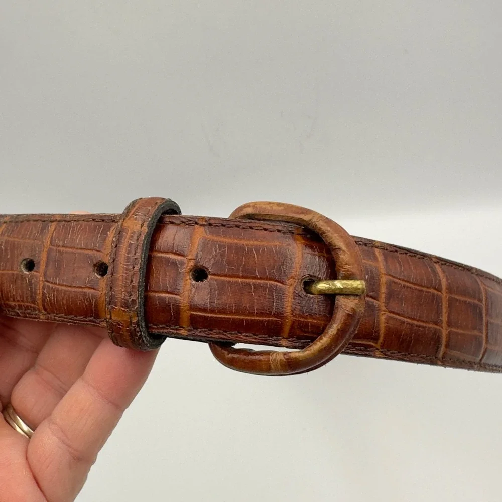 Alexander Julian Mens Brown Crocodile Emboss cowhide Bonded Leather Belt 42 USA‎